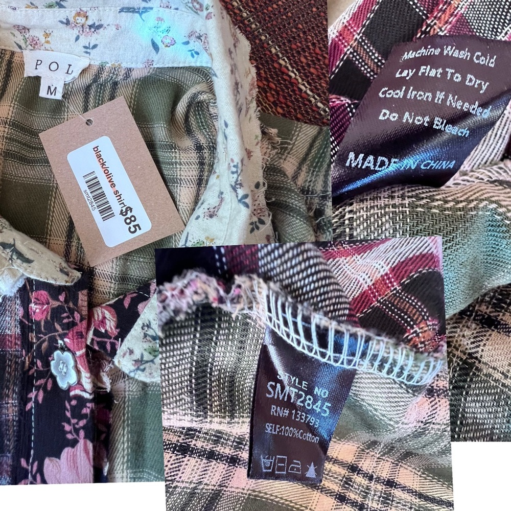 POL Multicolor Plaid Patchwork Button Down Ruffle… - image 7